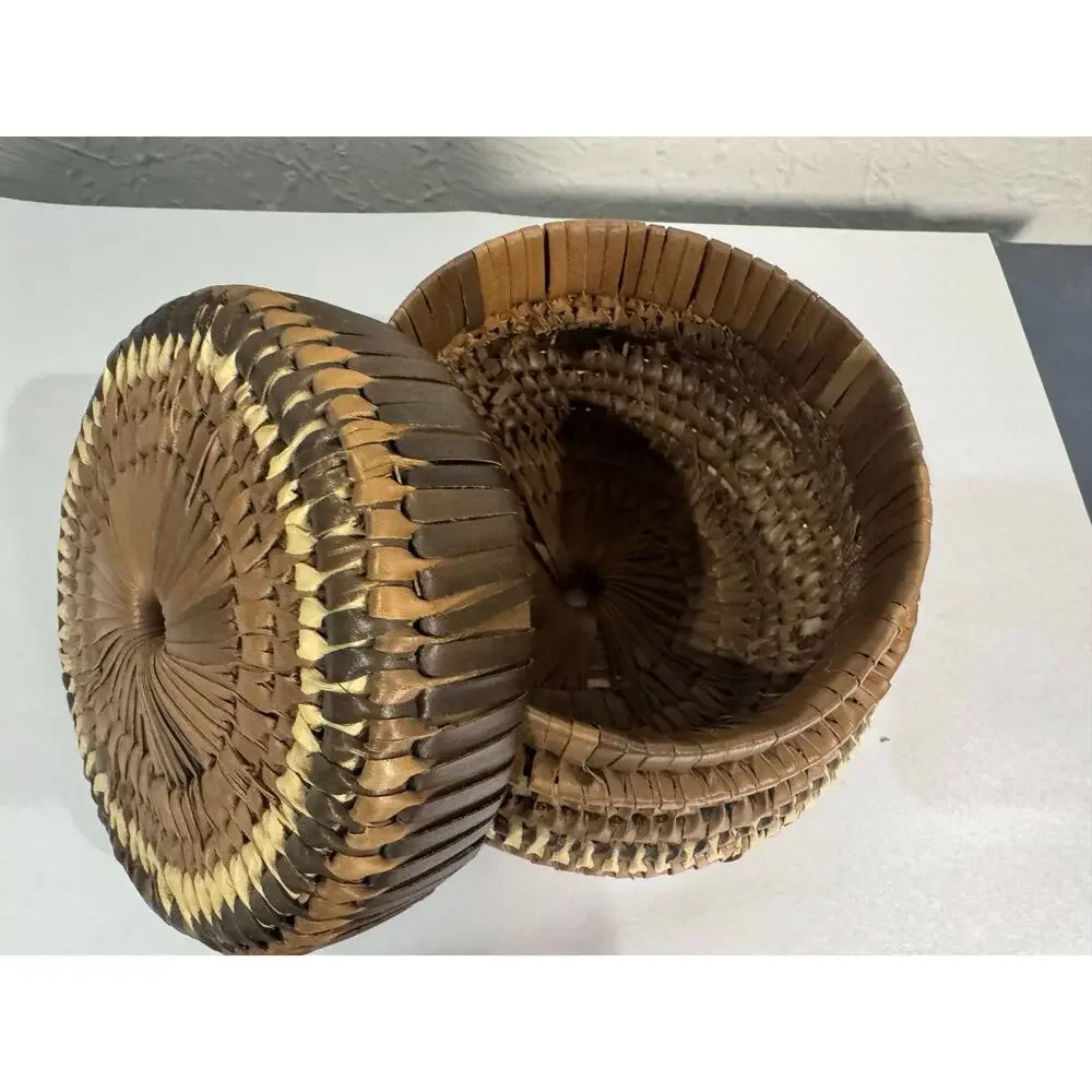 Indonesian Coiled Rattan Lidded Basket